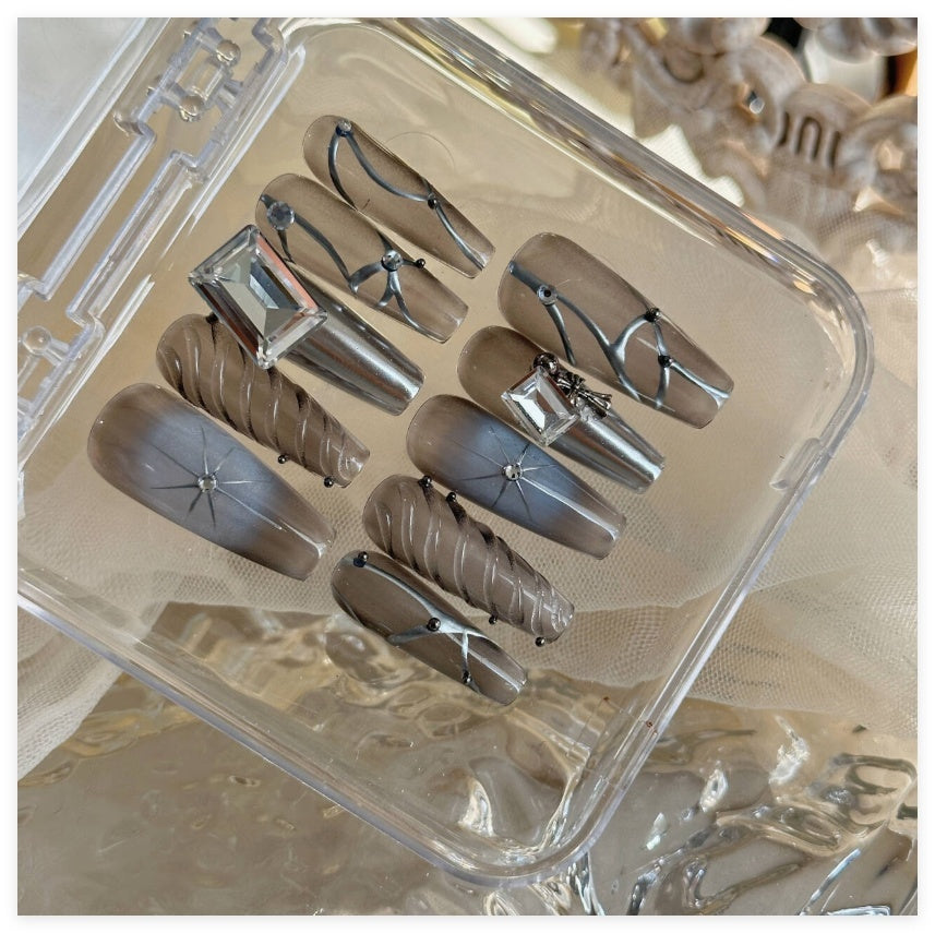 Blue Chrome Galaxy Press On Nails Holographic Space Themed Nail Set Handmade Metallic Mirror Effect False Nails