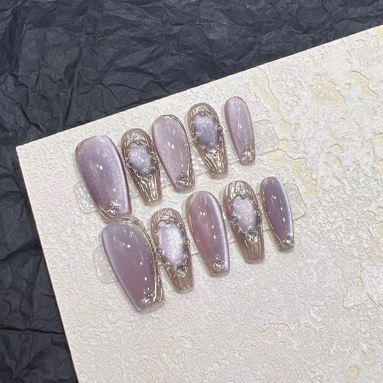 Purple Marble Press On Nails Glossy Handmade Swirl Nail Set Elegant Reusable False Nails