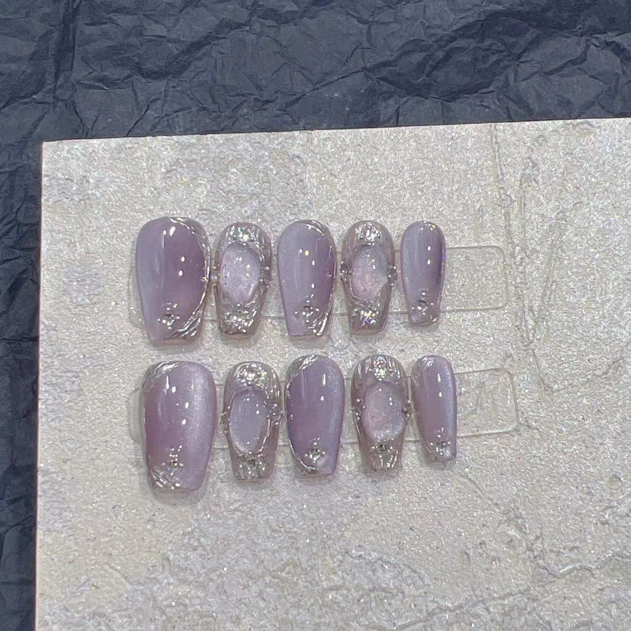 Purple Marble Press On Nails Glossy Handmade Swirl Nail Set Elegant Reusable False Nails