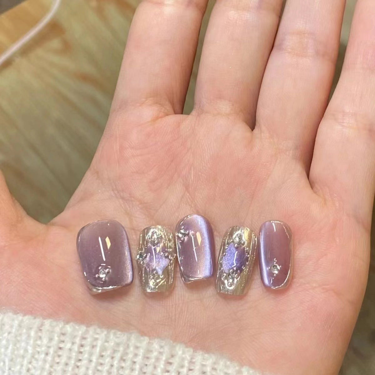 Purple Marble Press On Nails Glossy Handmade Swirl Nail Set Elegant Reusable False Nails