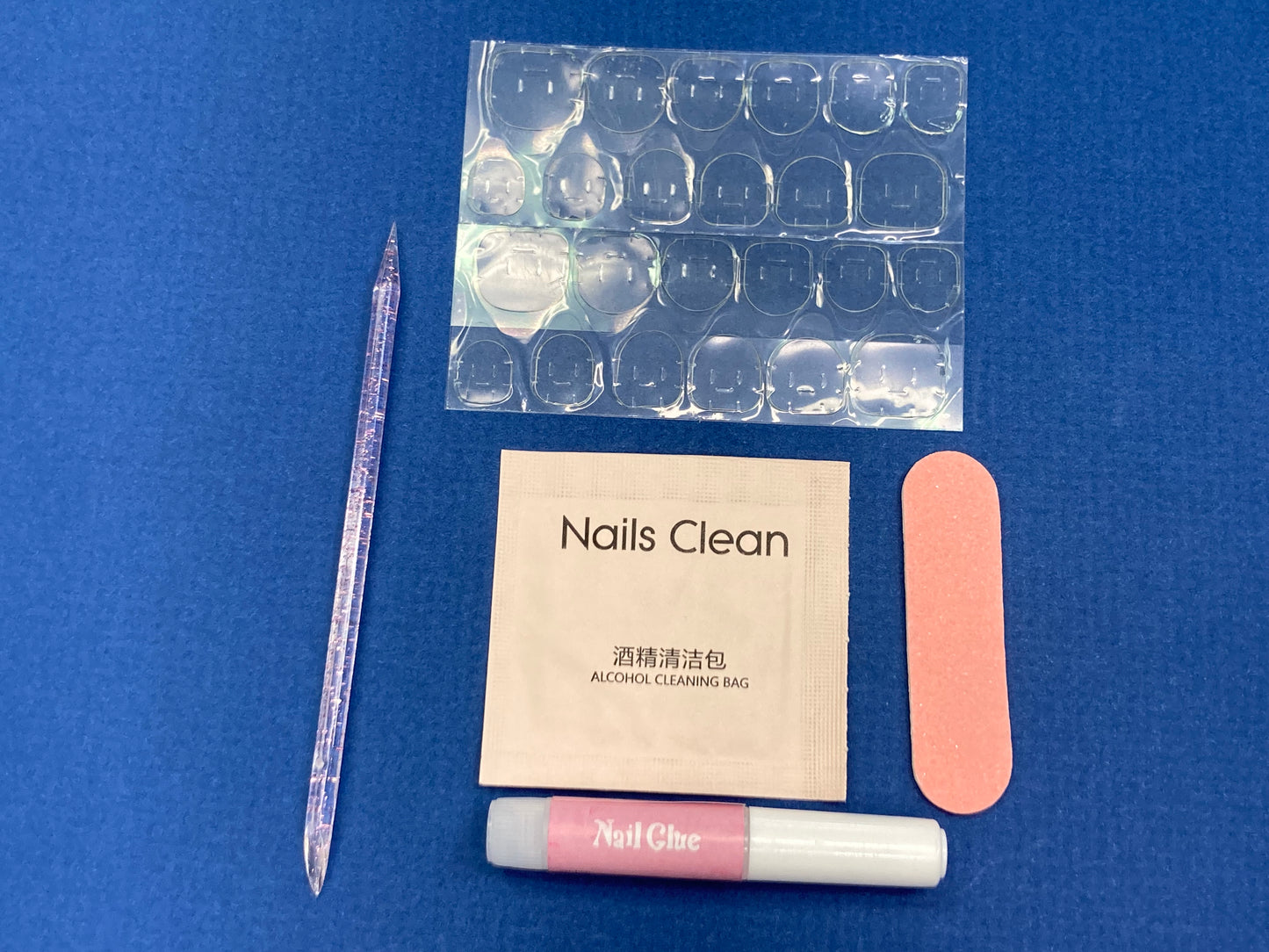 Royal Blue and Nude Baroque Gem Press-On Nails with 3D Embellishments. Artificial reusable fake glue on faux manicure nails trendy art.