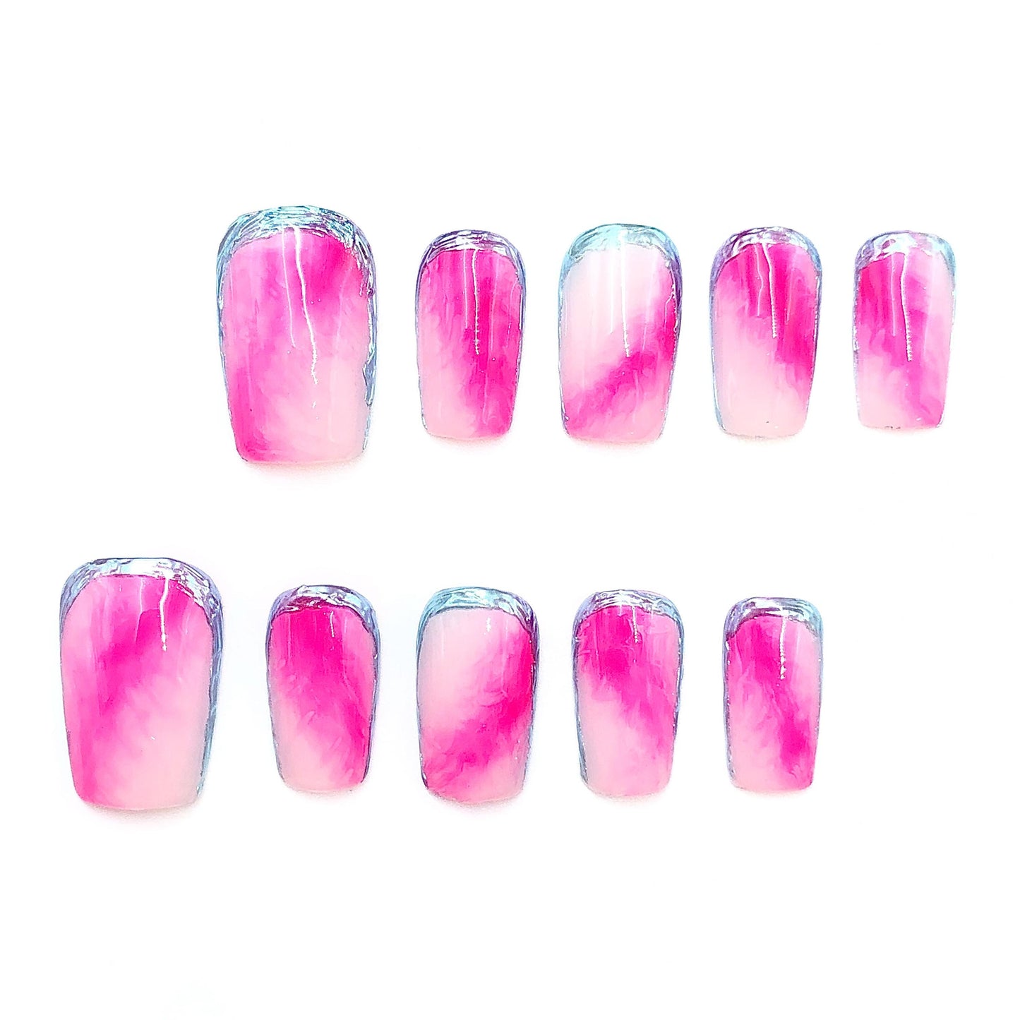 Pink Ombre Silver Outline Short Square Stylish Girly Hand Painted Press on Nails