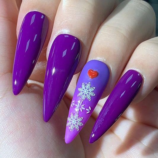 Purple Ombre Winter Wonderland Press-On Nails Artificial reusable fake glue on faux manicure nails trendy art