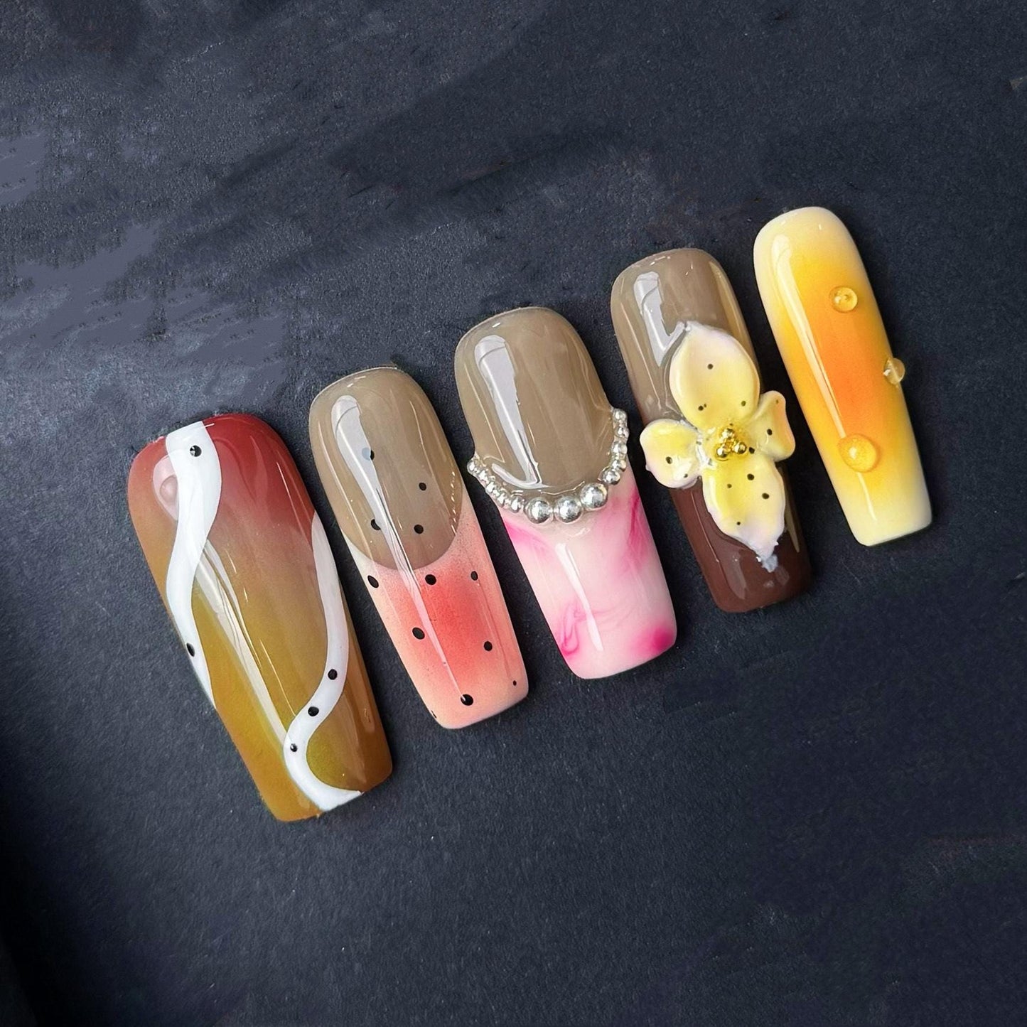 Tropical Sunset Floral Cross Nail Art Set Manicure glue on artificial fake faux reusable trendy nails