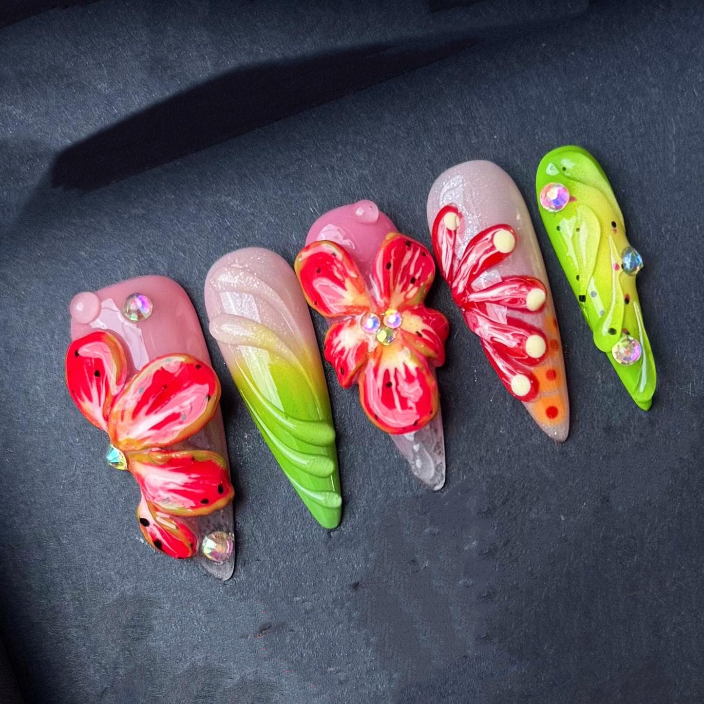 Tropical Flame Orchid Press On Nails Manicure press on artificial glue on faux reusable trendy nail
