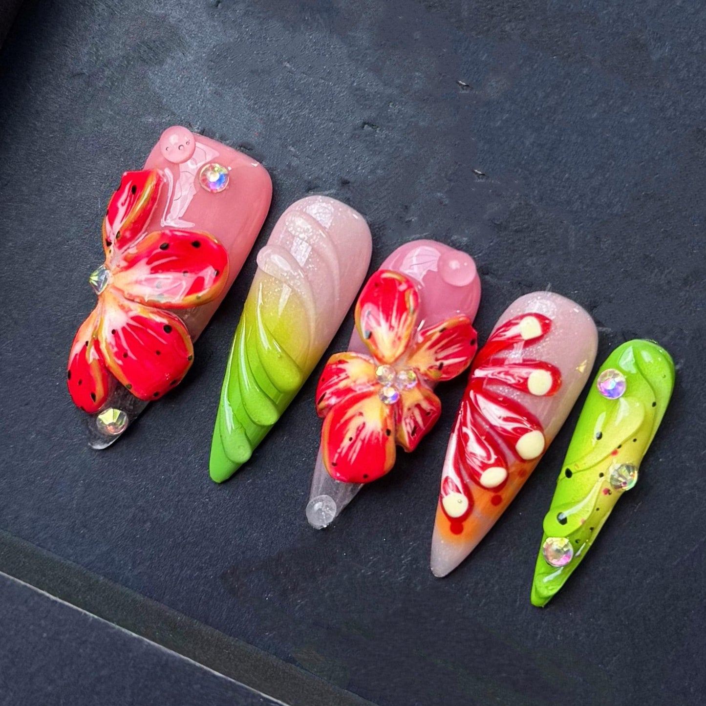 Tropical Flame Orchid Press On Nails Manicure press on artificial glue on faux reusable trendy nail