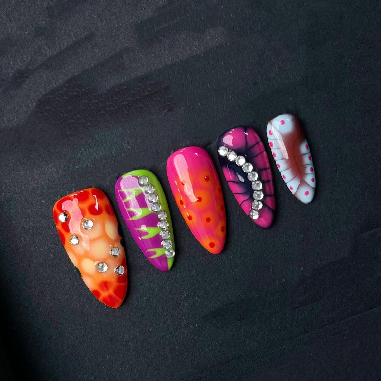 Neon Bug Fantasy Press On Nails Manicure press on artificial glue on faux reusable trendy nail