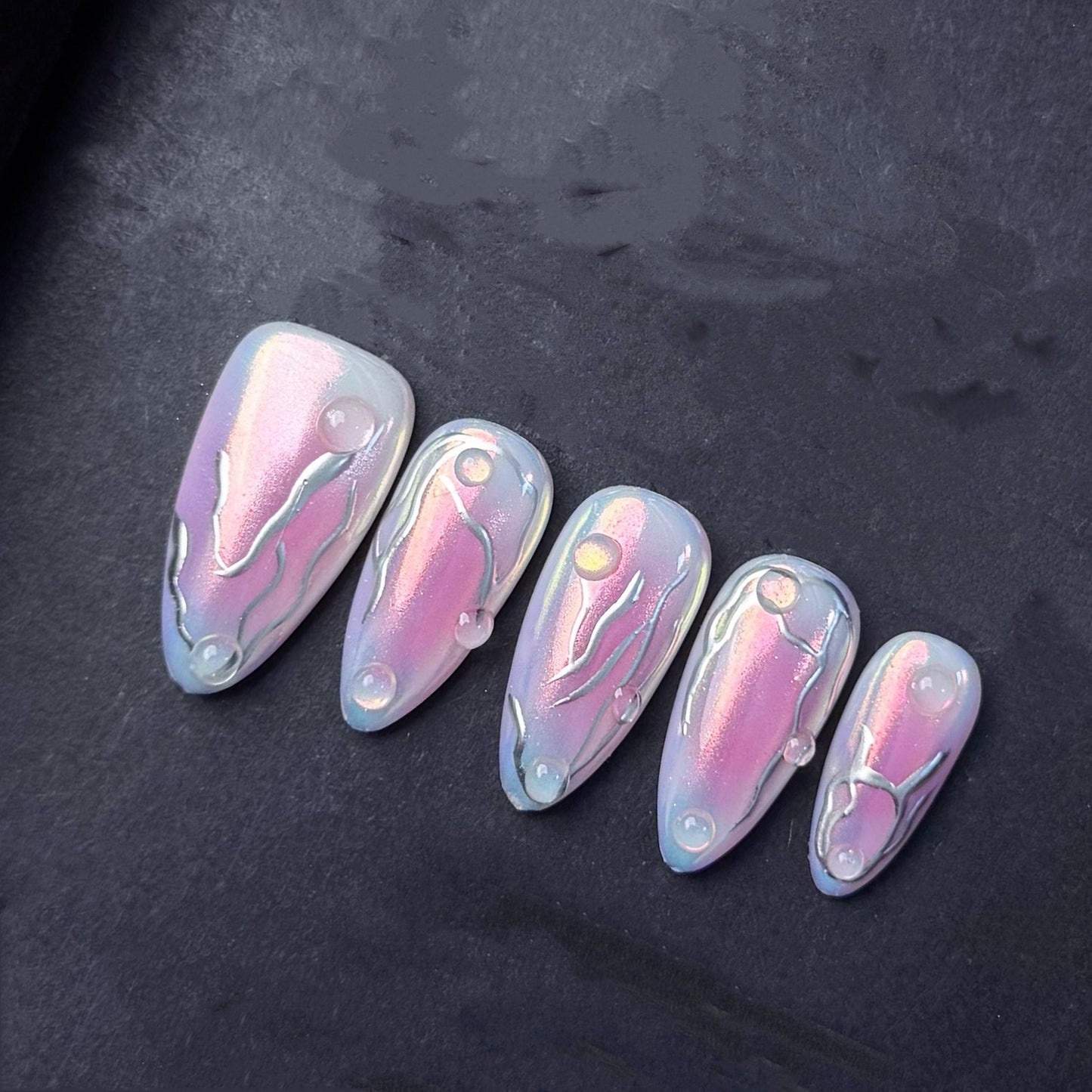 Iridescent Galaxy Drip Press On Nails Manicure press on artificial glue on faux reusable trendy nail