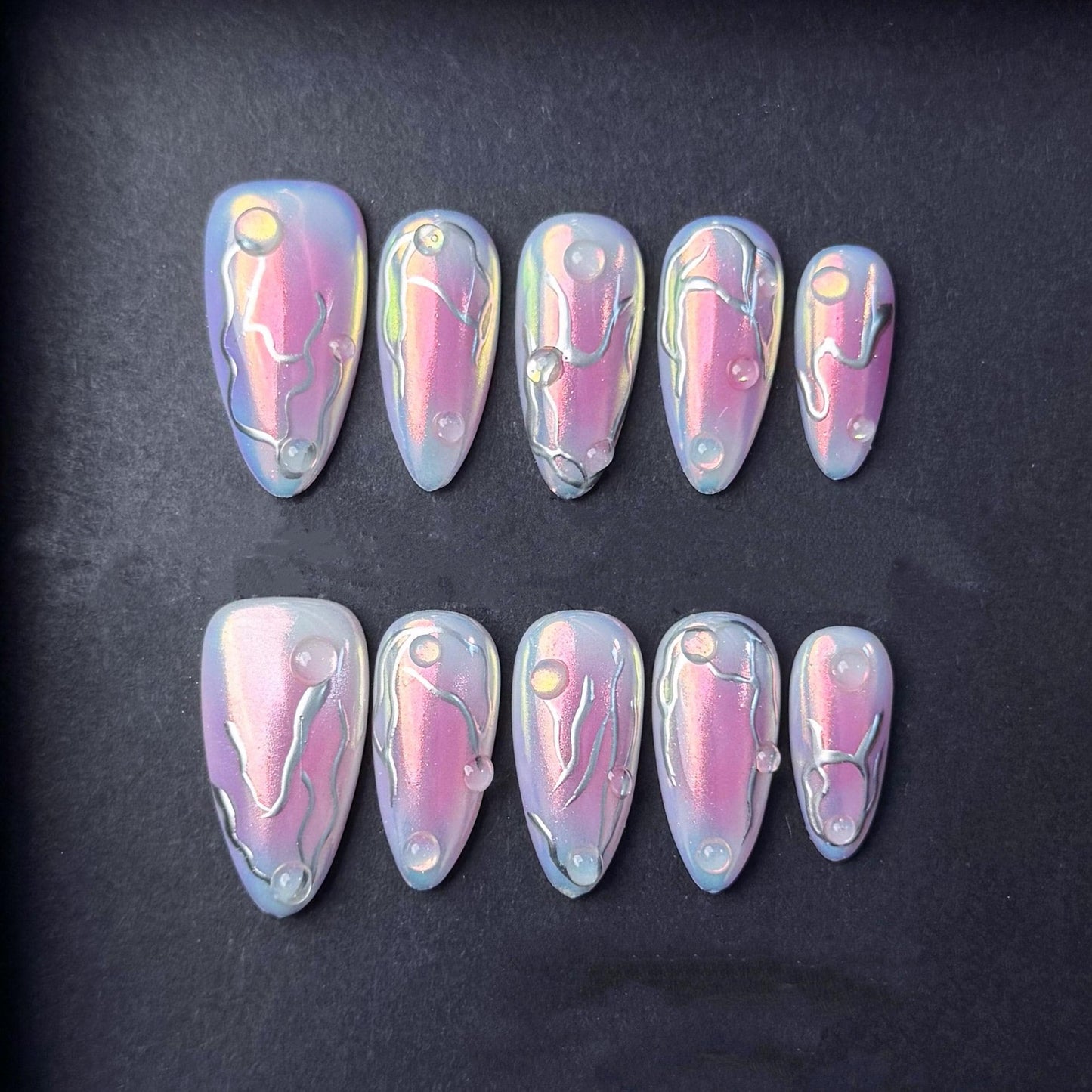 Iridescent Galaxy Drip Press On Nails Manicure press on artificial glue on faux reusable trendy nail