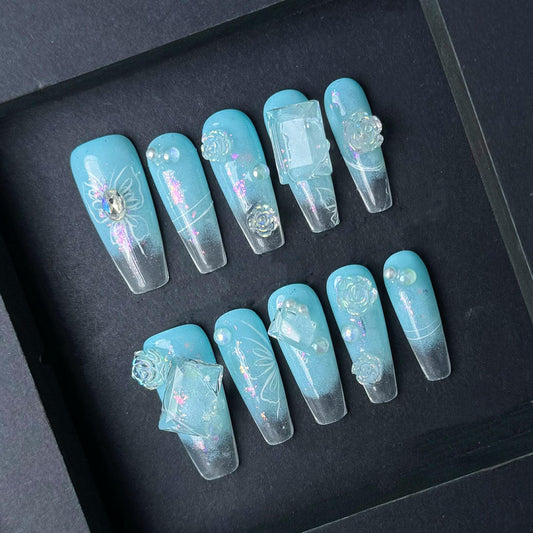 Frozen Crystal Dream Press On Nails Manicure press on artificial glue on faux reusable trendy nail