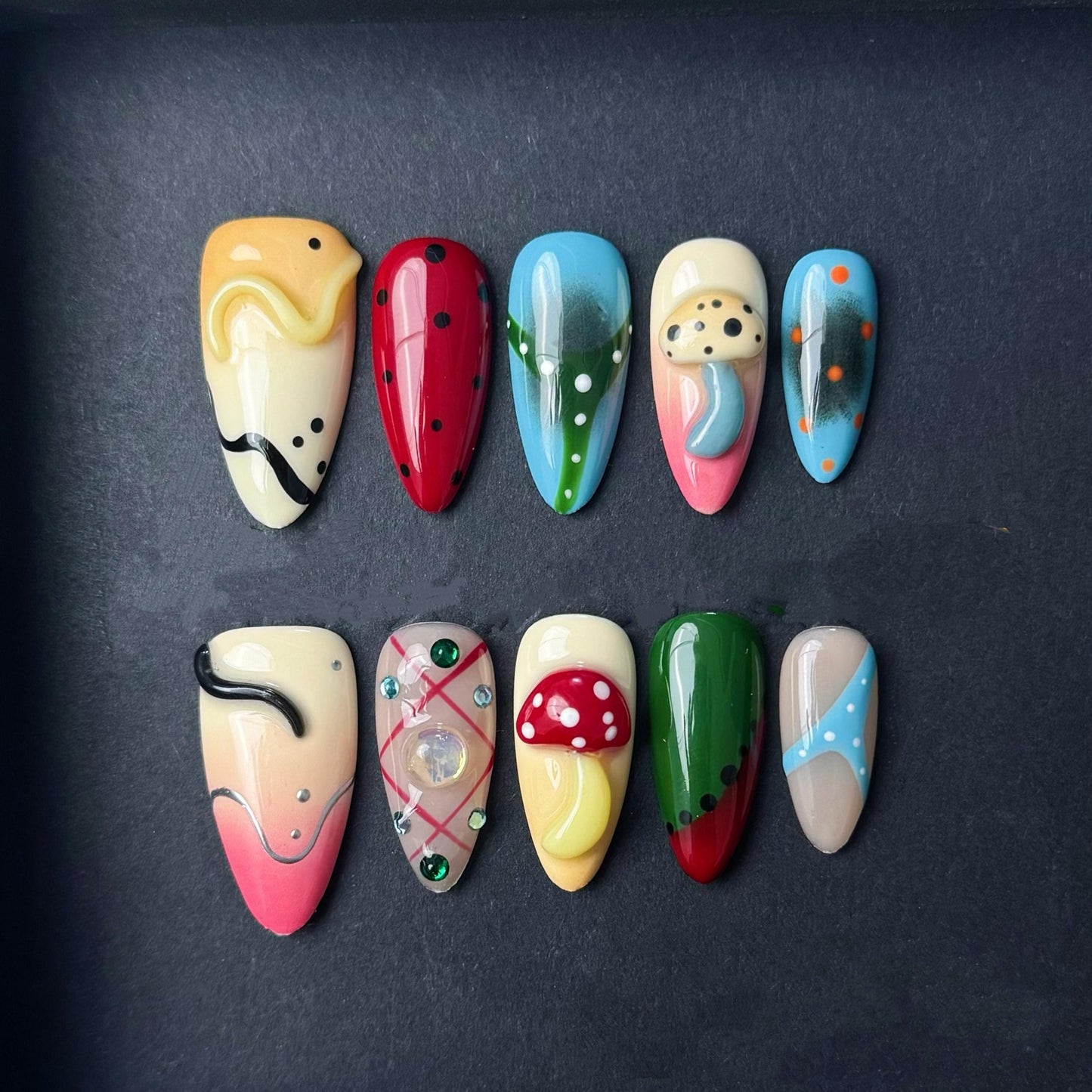Whimsical Forest Polka Dot Press On Nails Manicure press on artificial glue on faux reusable trendy nail