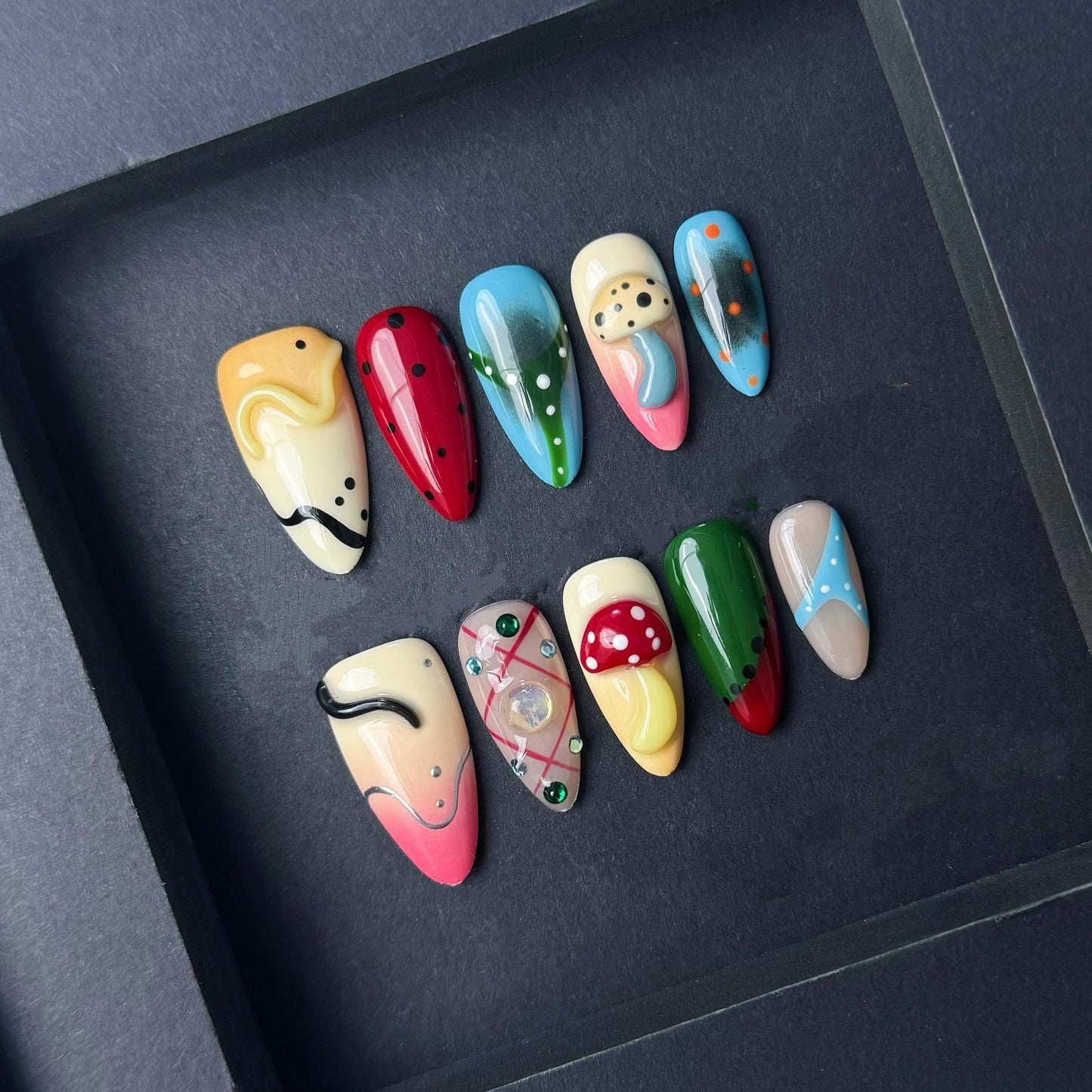 Whimsical Forest Polka Dot Press On Nails Manicure press on artificial glue on faux reusable trendy nail