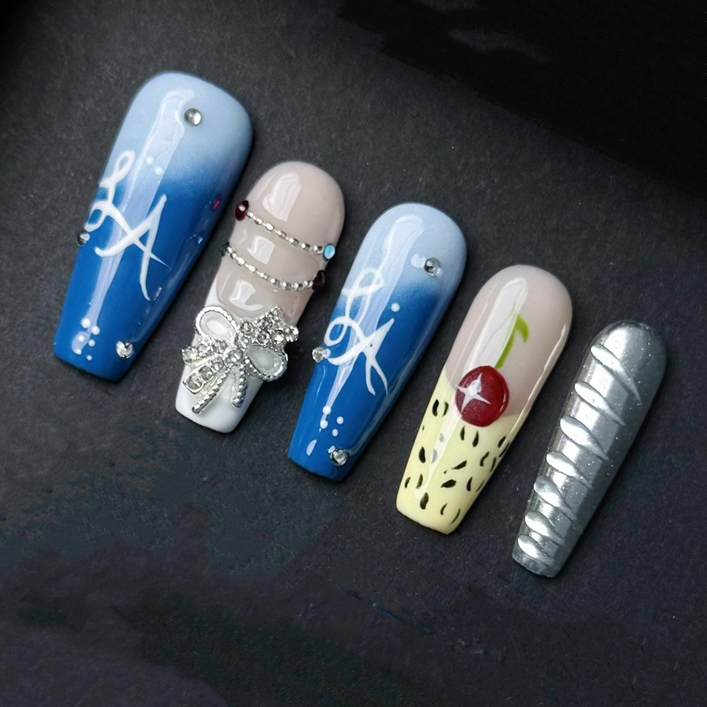 Chrome Cherry Glam Press On Nails Artificial reusable fake glue on faux manicure nails trendy art