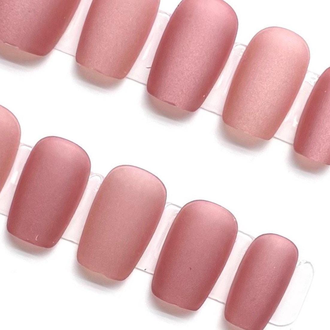 Matte Rose Nude Press-On Toenails – Soft Satin Finish Pedicure Set. Artificial reusable fake glue on faux manicure nails trendy art.