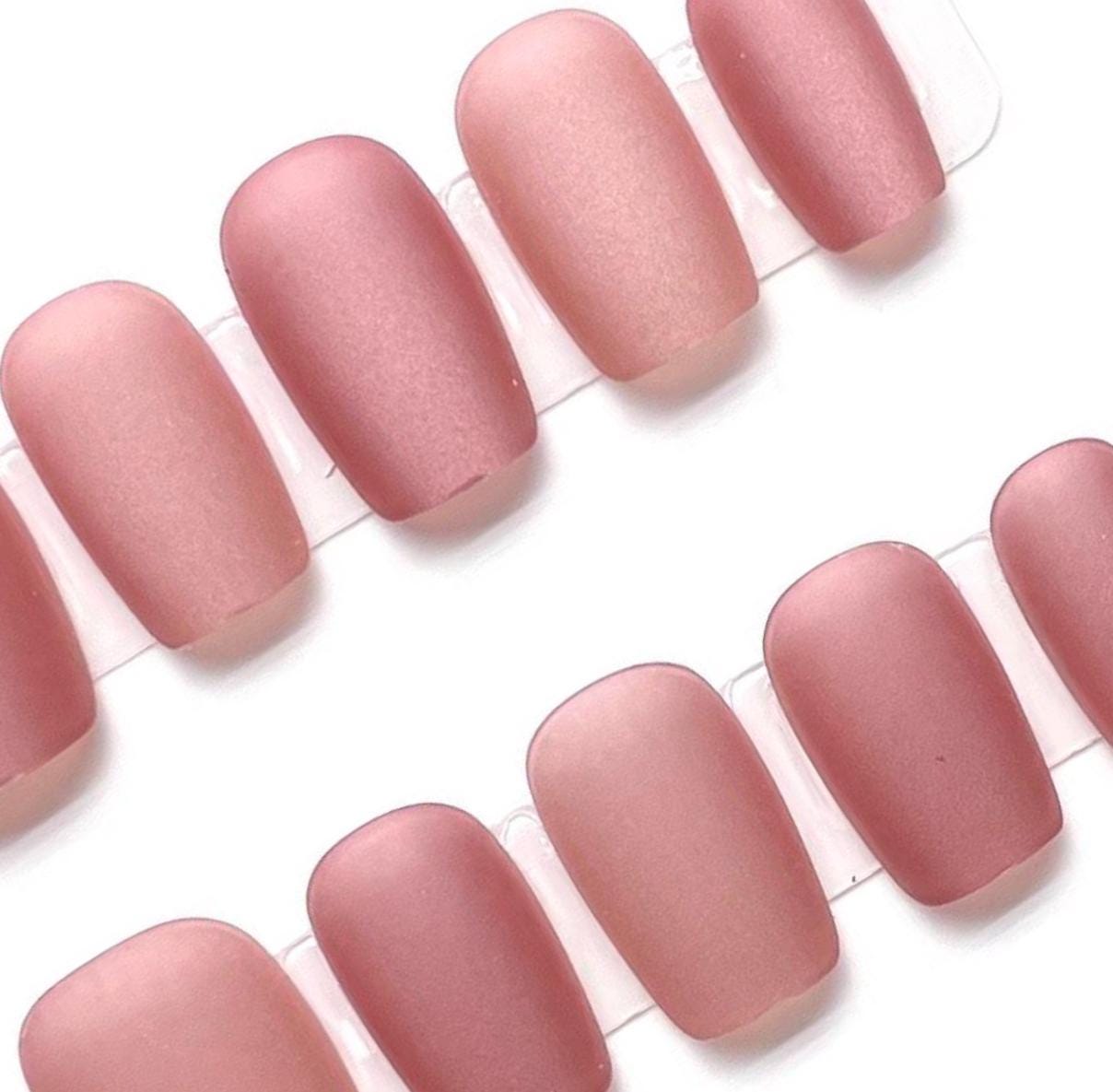 Matte Rose Nude Press-On Toenails – Soft Satin Finish Pedicure Set. Artificial reusable fake glue on faux manicure nails trendy art.
