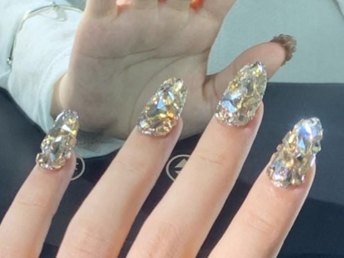 3D Gold Crystal Cluster Press-On Nails – Full Rhinestone Glam Set Artificial reusable fake glue on faux manicure nails trendy art