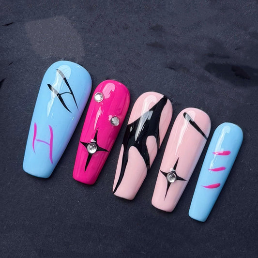 Pop Art Pastel Graffiti Press On Nails Manicure glue on artificial fake faux reusable trendy nail