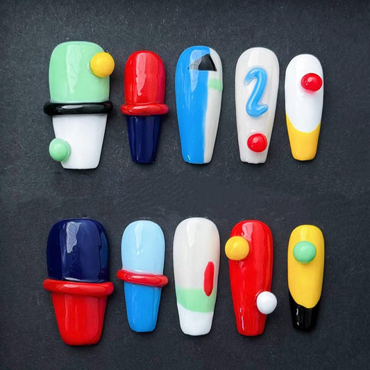 Retro Pop Art Bubble Press On Nails Manicure press on artificial glue on faux reusable trendy nail