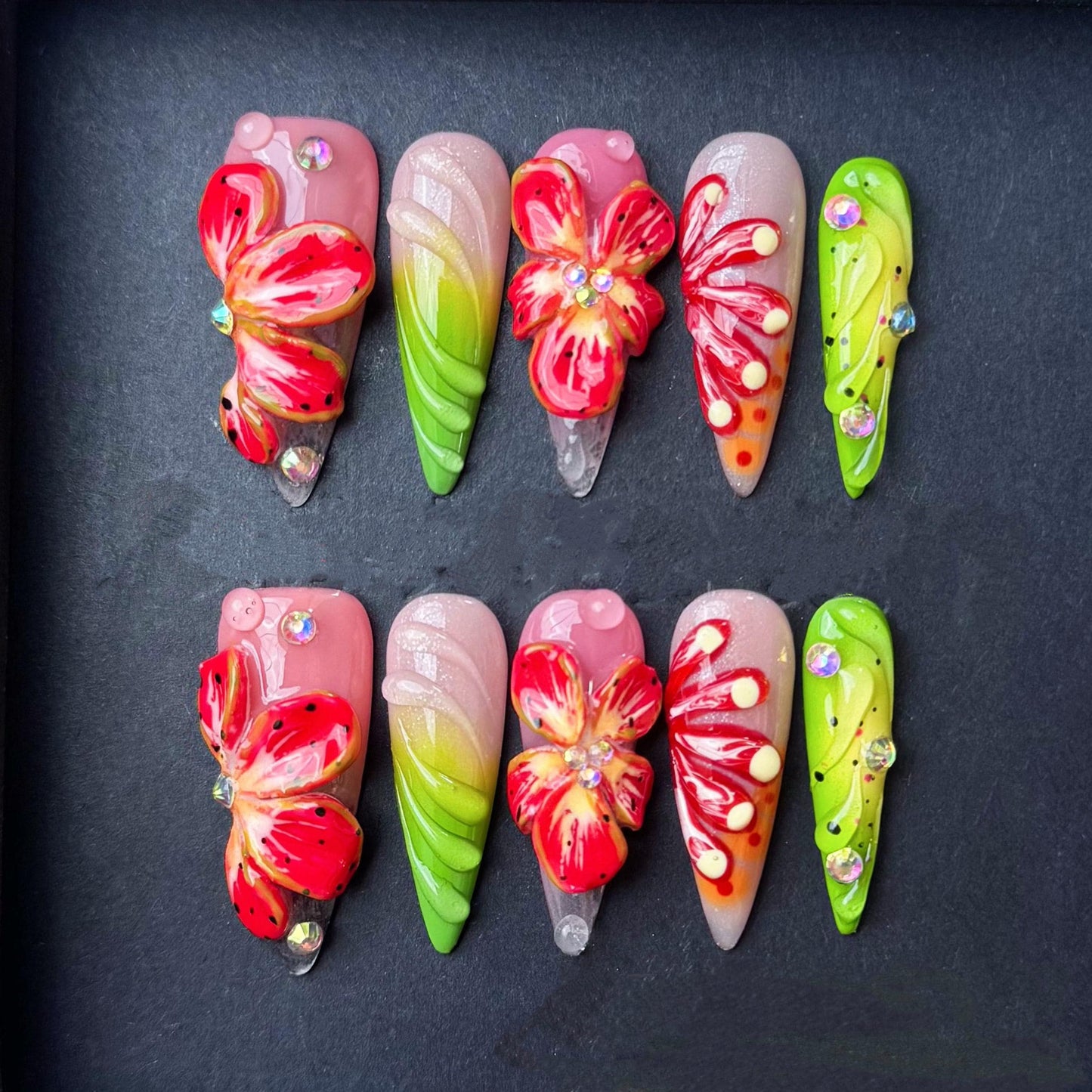 Tropical Flame Orchid Press On Nails Manicure press on artificial glue on faux reusable trendy nail