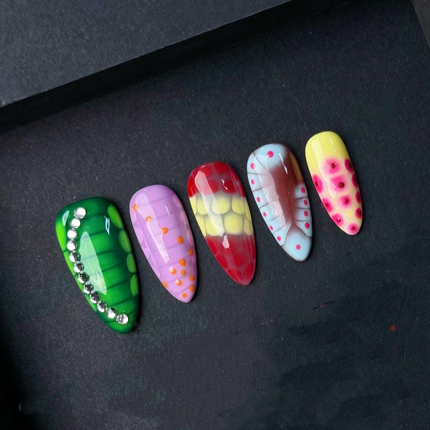 Neon Bug Fantasy Press On Nails Manicure press on artificial glue on faux reusable trendy nail