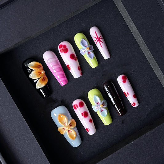 Playful Garden Bloom Press On Nails Manicure press on artificial glue on faux reusable trendy nail
