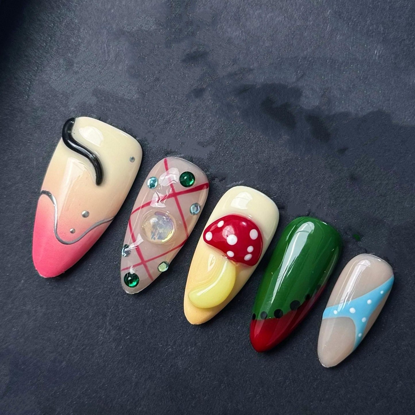 Whimsical Forest Polka Dot Press On Nails Manicure press on artificial glue on faux reusable trendy nail
