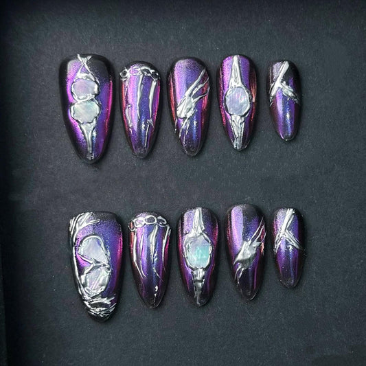 Galaxy Chrome Stone Press On Nails Manicure press on artificial glue on faux reusable trendy nail