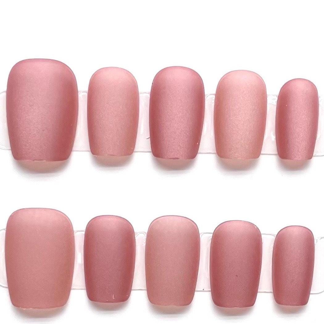 Matte Rose Nude Press-On Toenails – Soft Satin Finish Pedicure Set. Artificial reusable fake glue on faux manicure nails trendy art.