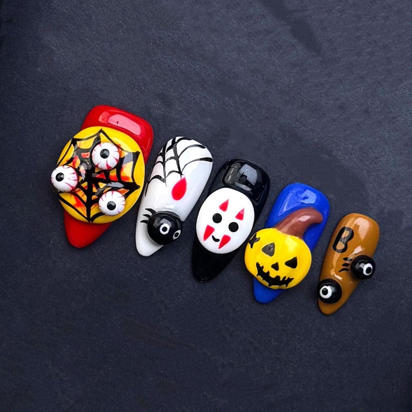 3D Halloween Press On Nails with Pumpkin Spider Ghost Mummy Web and Boo Design Handmade Spooky Cute Nail Art Set for Trick or Treat