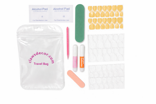 Press On Nail Travel Application Kit with Adhesive Tabs Glue File Alcohol Pads