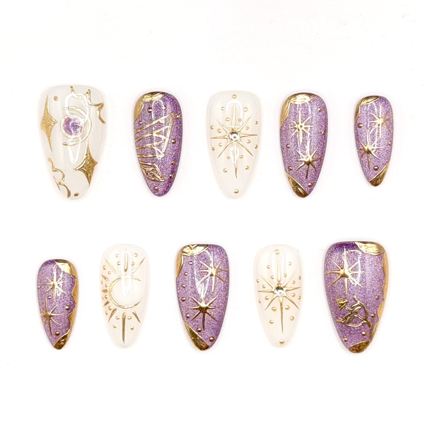 Lavender Celestial Moon & Star Press-On Nails | Purple Shimmer Nails
