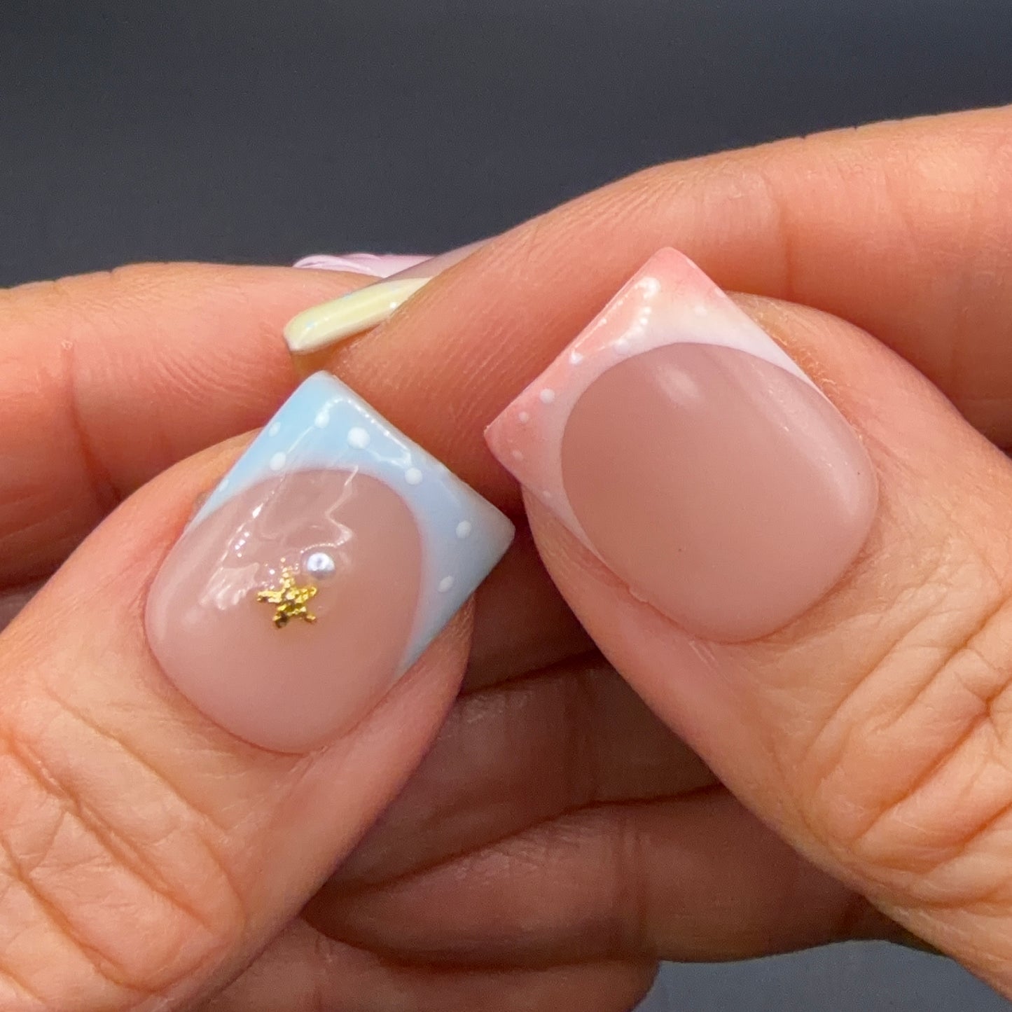 Pastel Paradise 3D Floral French Tip Press-On Nails | Pink Blue & Yellow Square Nails