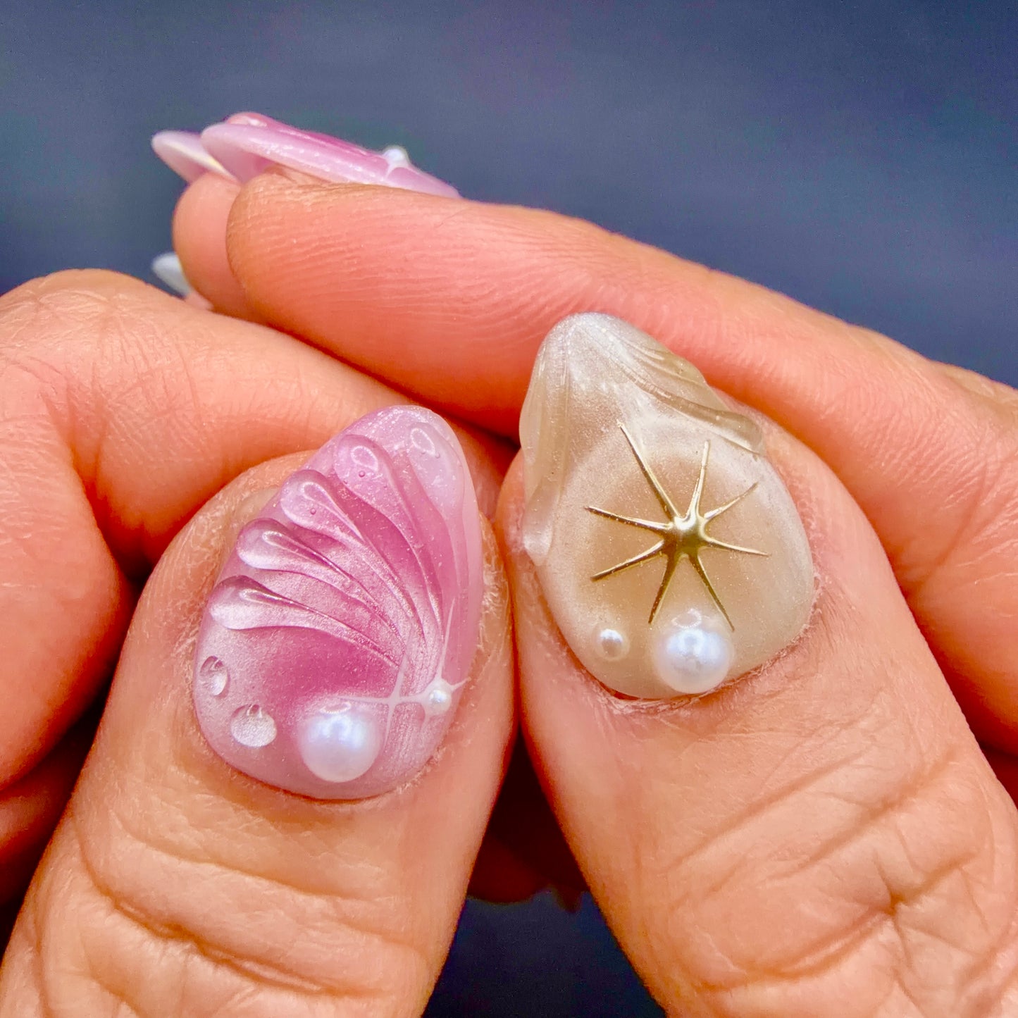 Pearl Moonlight Pink Celestial Press-On Nails | Gold Bow & Star Nails