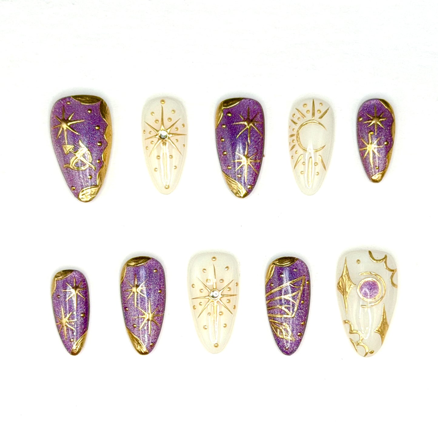 Lavender Celestial Moon & Star Press-On Nails | Purple Shimmer Nails