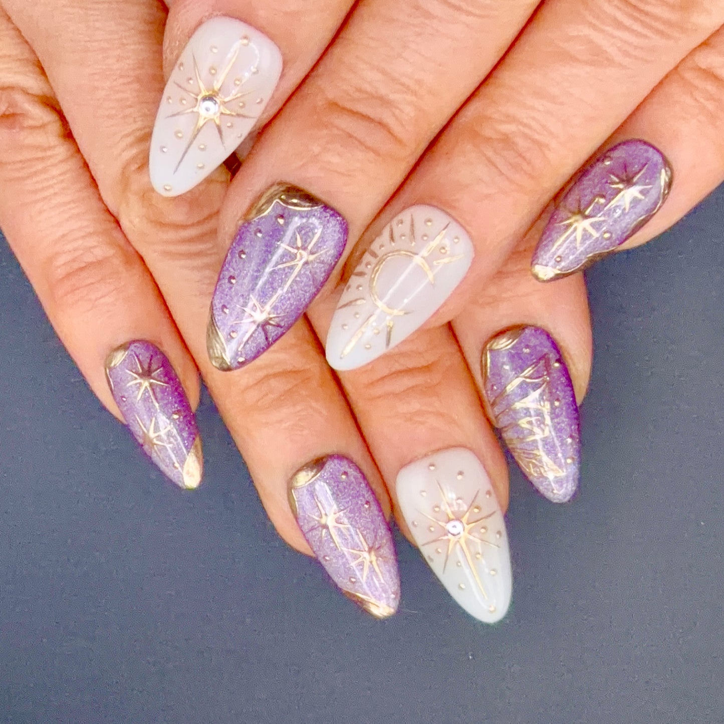 Lavender Celestial Moon & Star Press-On Nails | Purple Shimmer Nails