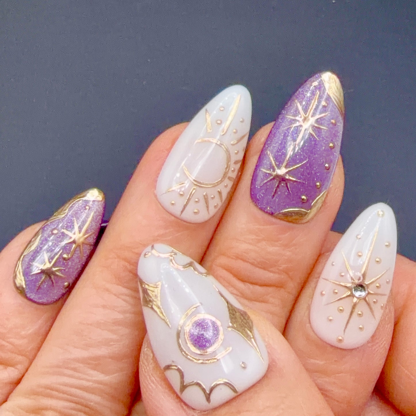 Lavender Celestial Moon & Star Press-On Nails | Purple Shimmer Nails