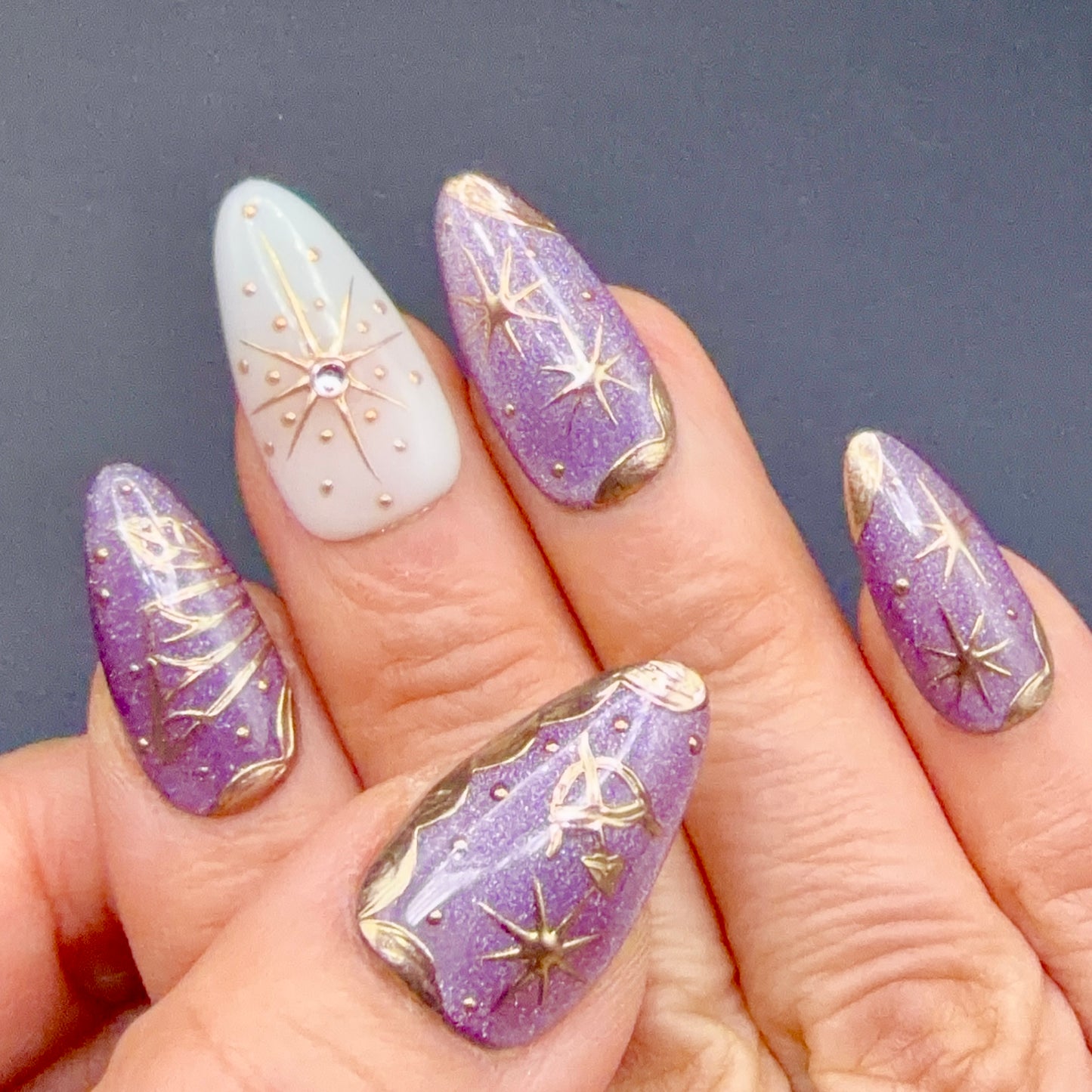 Lavender Celestial Moon & Star Press-On Nails | Purple Shimmer Nails