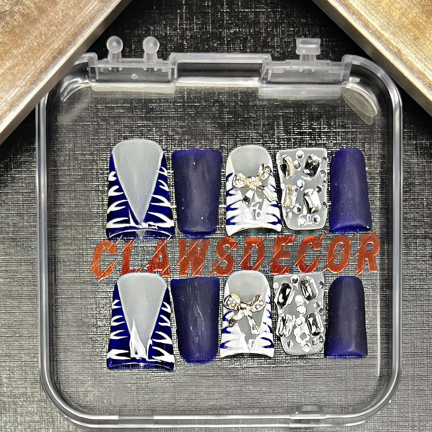 Royal Blue & Silver Rhinestone Press On Nails | Elegant Winter Glam Nail Set | Luxury Handmade Matte & Shimmer Nails | Short Square Nails