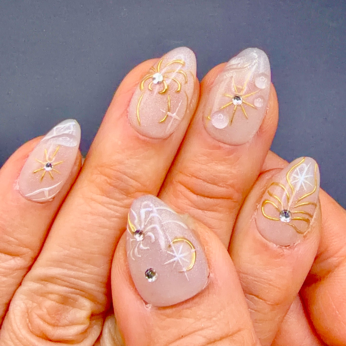 Celestial Gold Star & Moon Press-On Nails | Shimmer Almond Nails