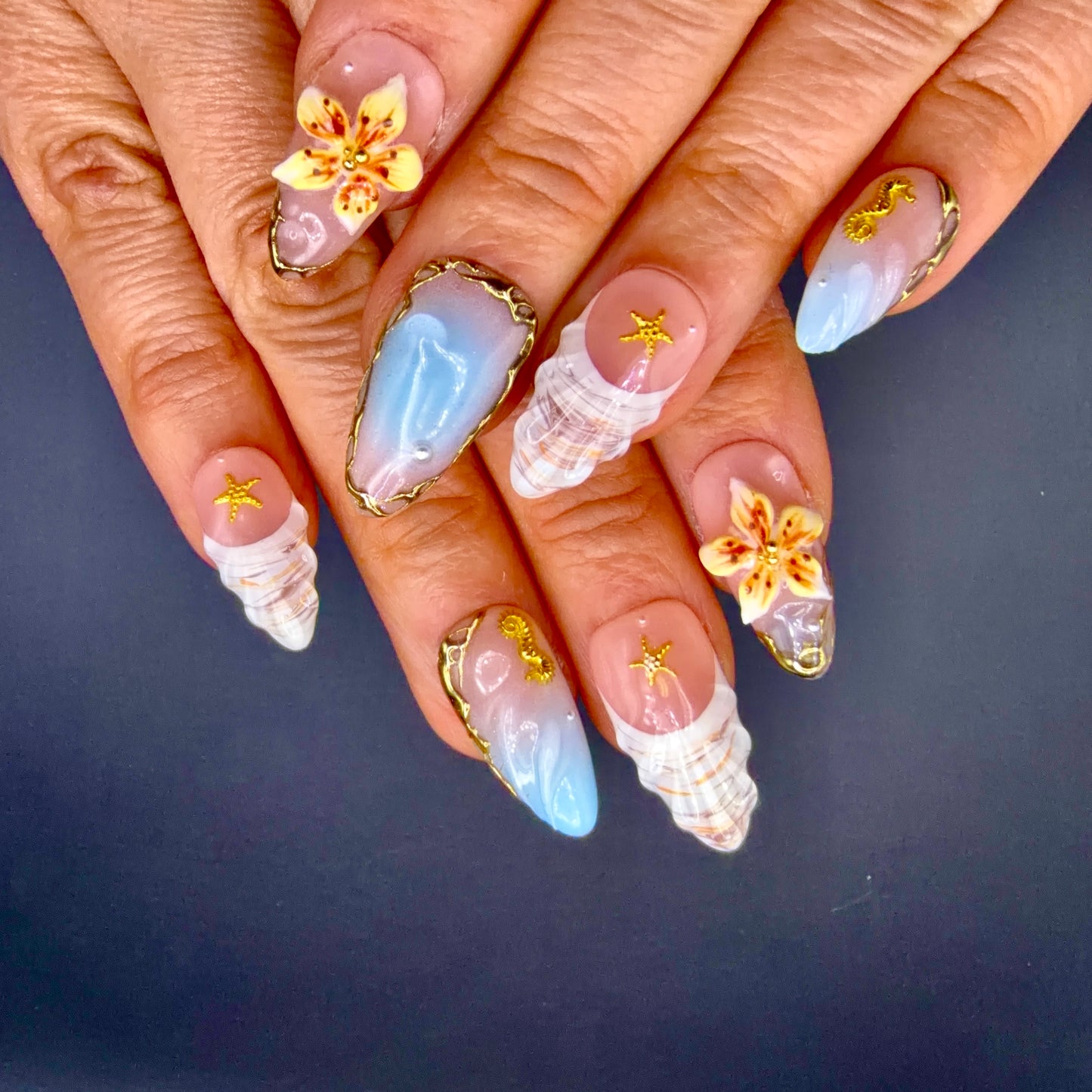 Seaside Treasure 3D Shell & Starfish Press-On Nails | Ocean Floral Nails