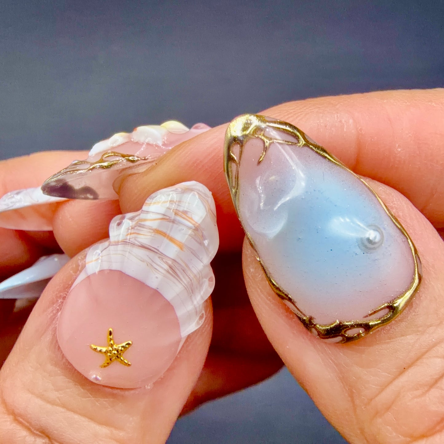 Seaside Treasure 3D Shell & Starfish Press-On Nails | Ocean Floral Nails