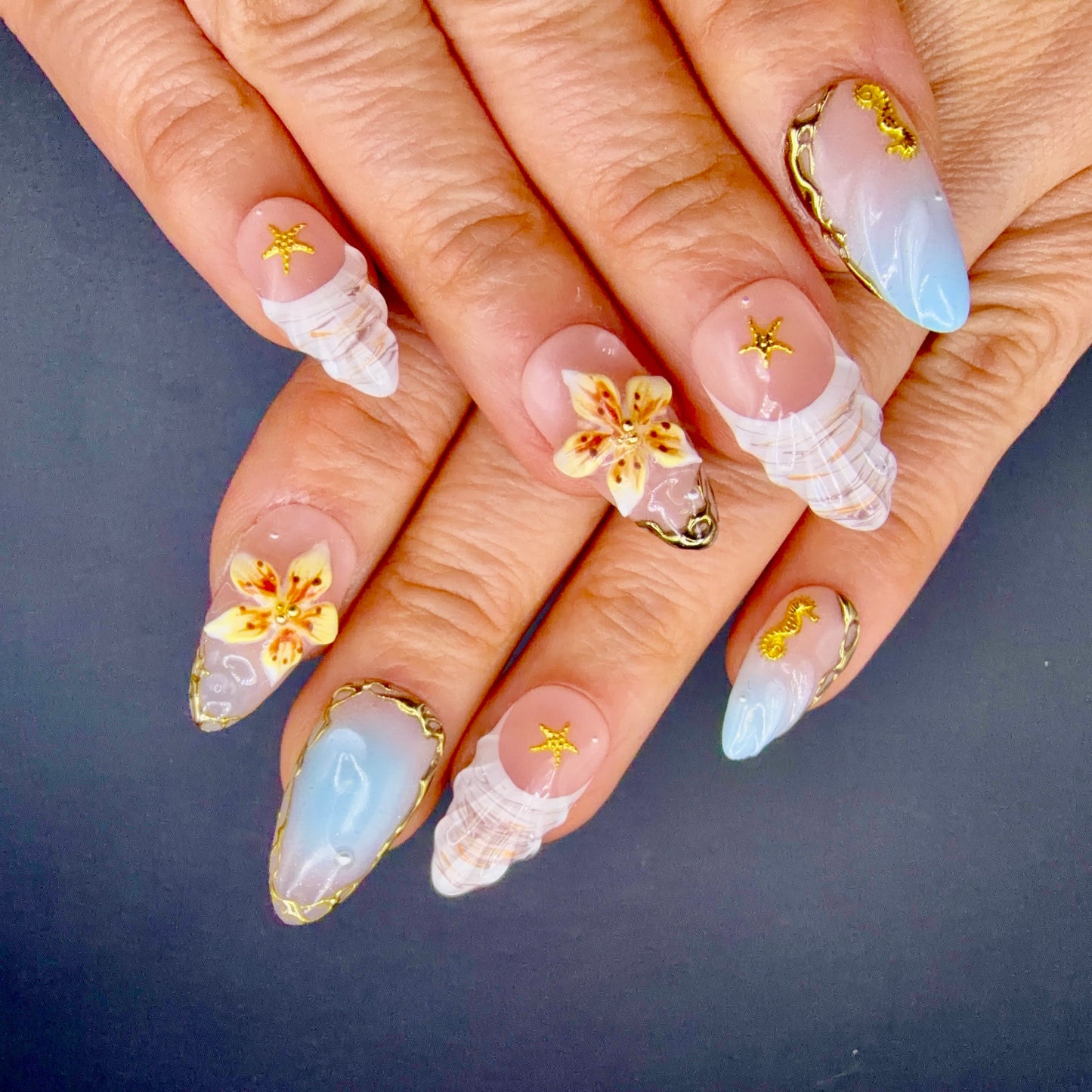 Seaside Treasure 3D Shell & Starfish Press-On Nails | Ocean Floral Nails