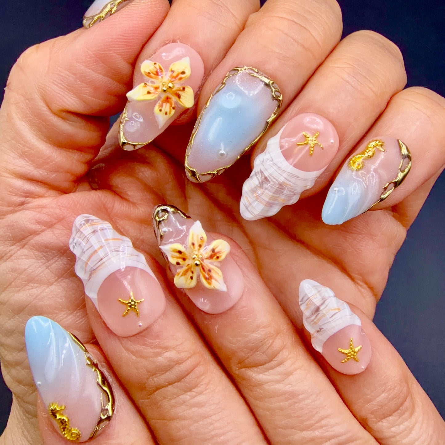Seaside Treasure 3D Shell & Starfish Press-On Nails | Ocean Floral Nails