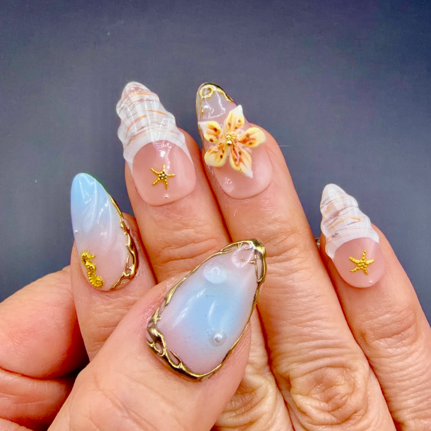 Seaside Treasure 3D Shell & Starfish Press-On Nails | Ocean Floral Nails