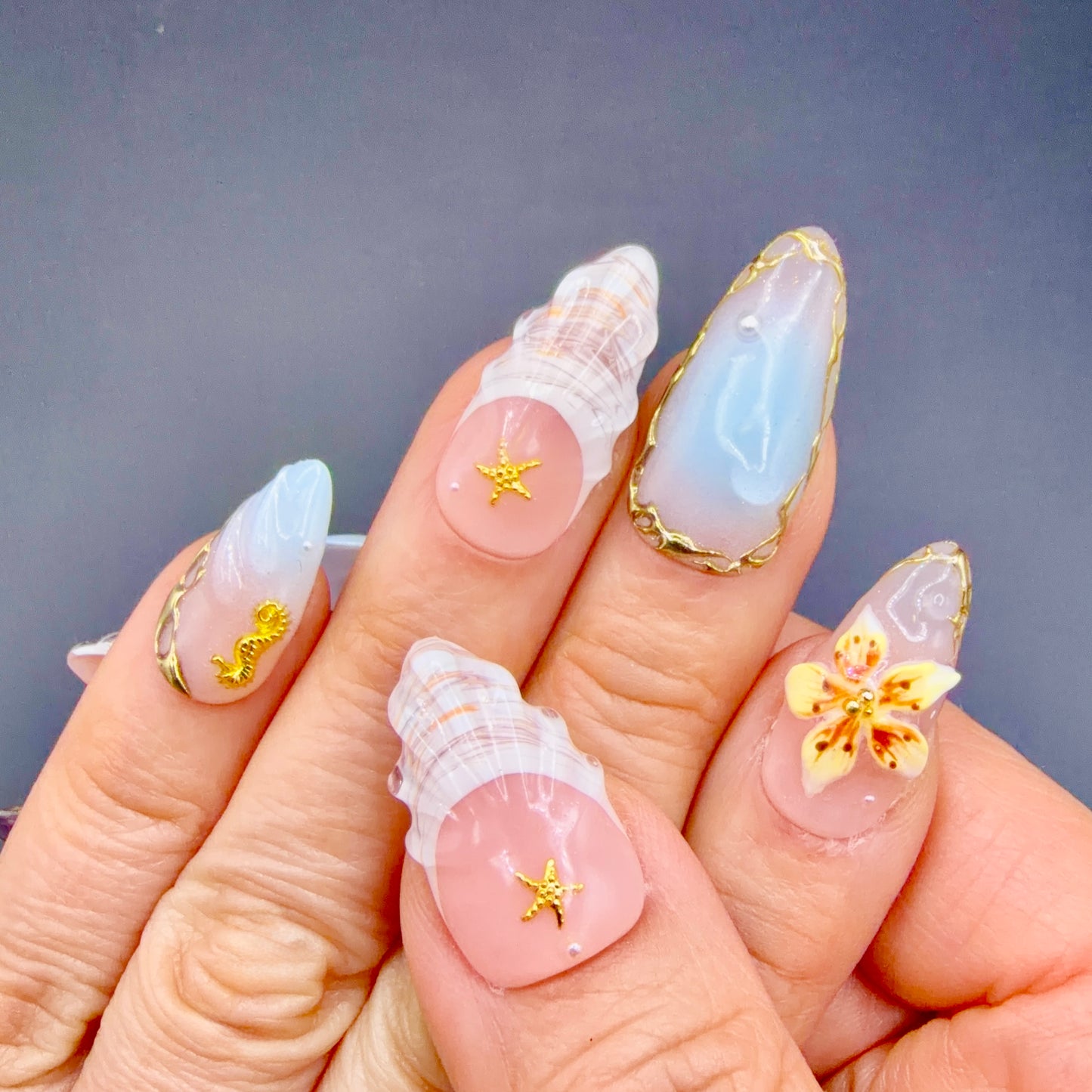 Seaside Treasure 3D Shell & Starfish Press-On Nails | Ocean Floral Nails