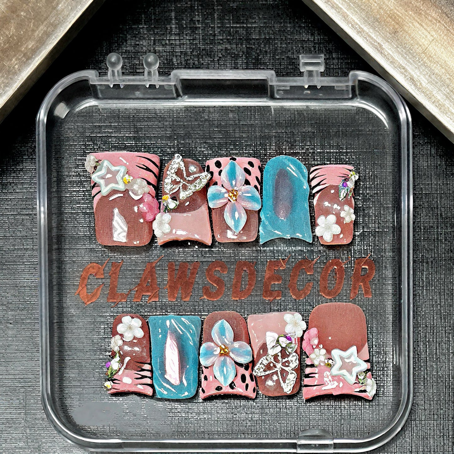 Pastel Blue & Pink Floral Press On Nails | 3D Flower Kawaii Nail Set | Crystal Rhinestone Cute Spring Nails | Handmade Luxury Press Ons