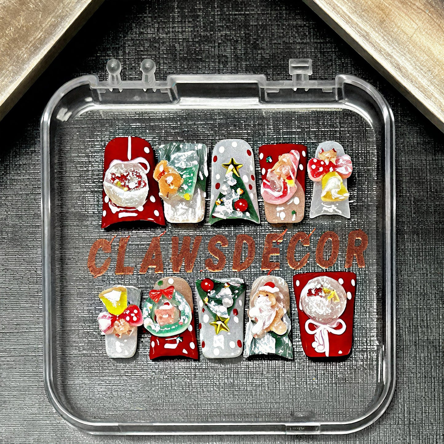 3D Christmas Wonderland Press-On Nails | Santa Tree Ornament Holiday Nail Set