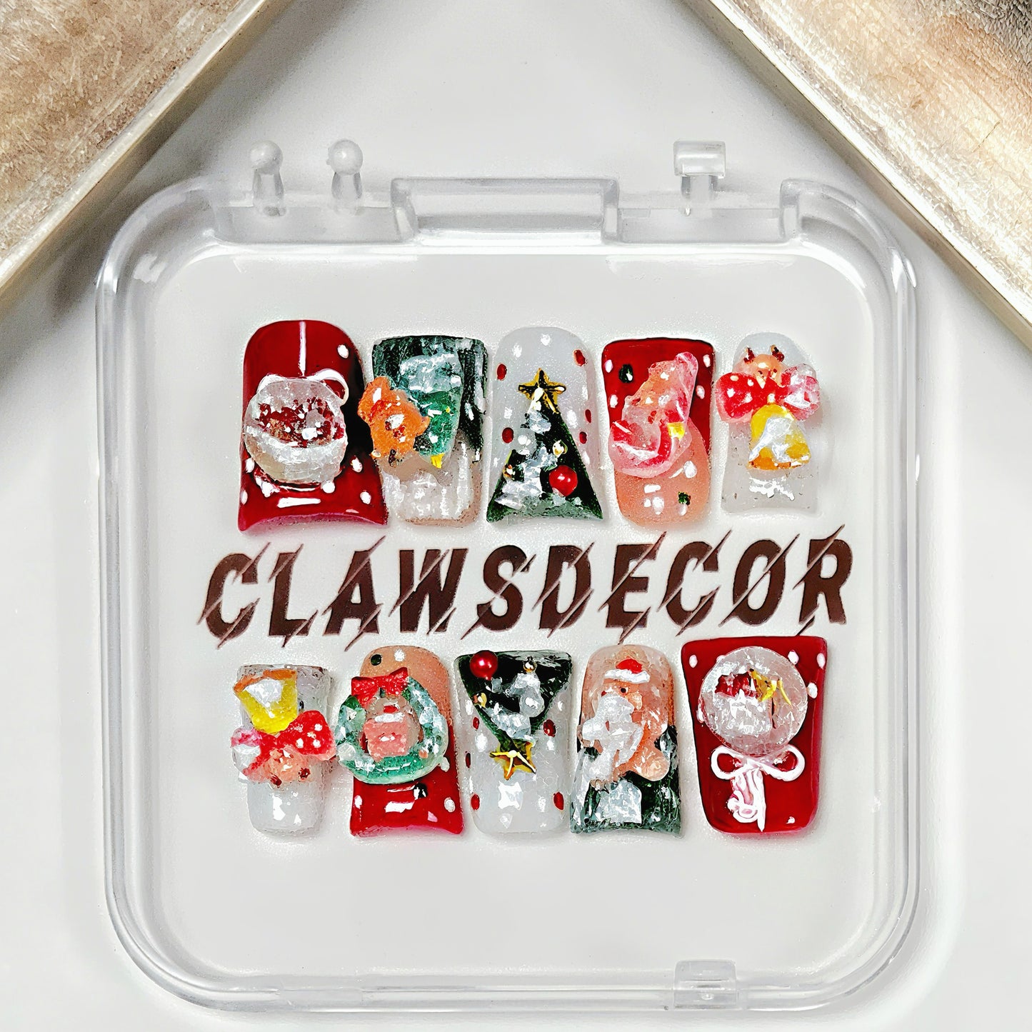 3D Christmas Wonderland Press-On Nails | Santa Tree Ornament Holiday Nail Set