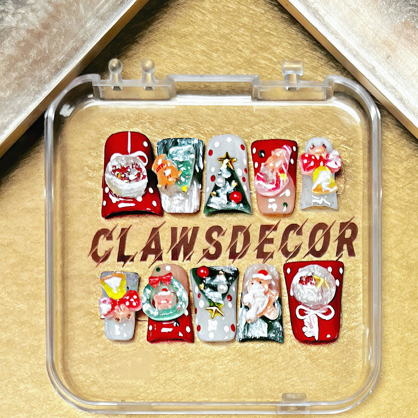 3D Christmas Wonderland Press-On Nails | Santa Tree Ornament Holiday Nail Set