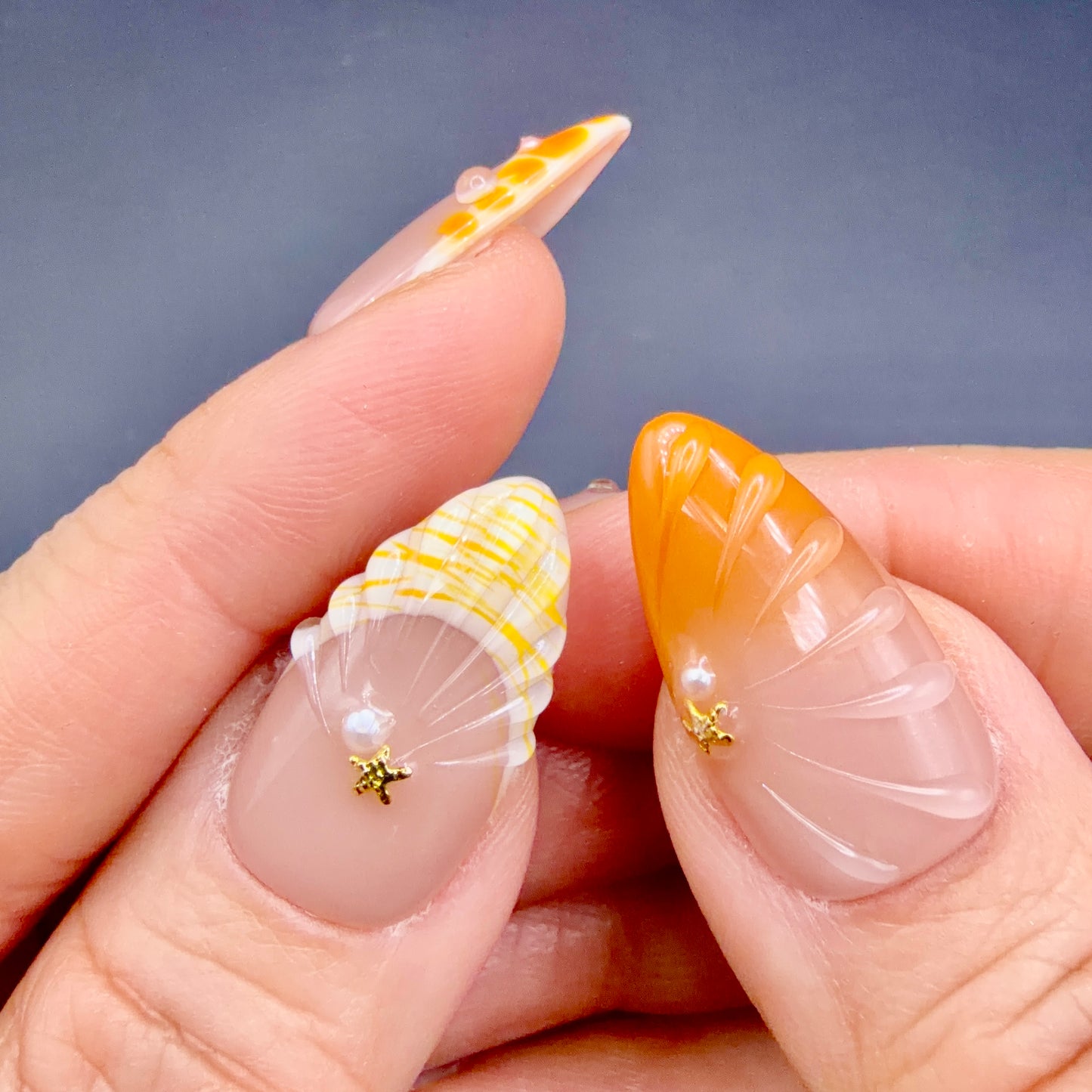 Orange Blossom 3D Floral Press-On Nails | Jeweled French Tip Nails